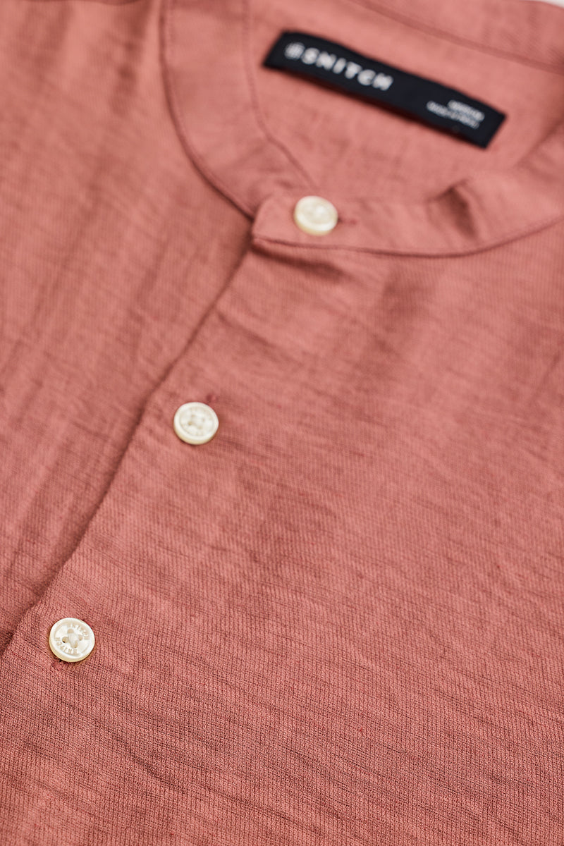 SNITCH Coral Mandarin Linen Blend Shirt - view 2
