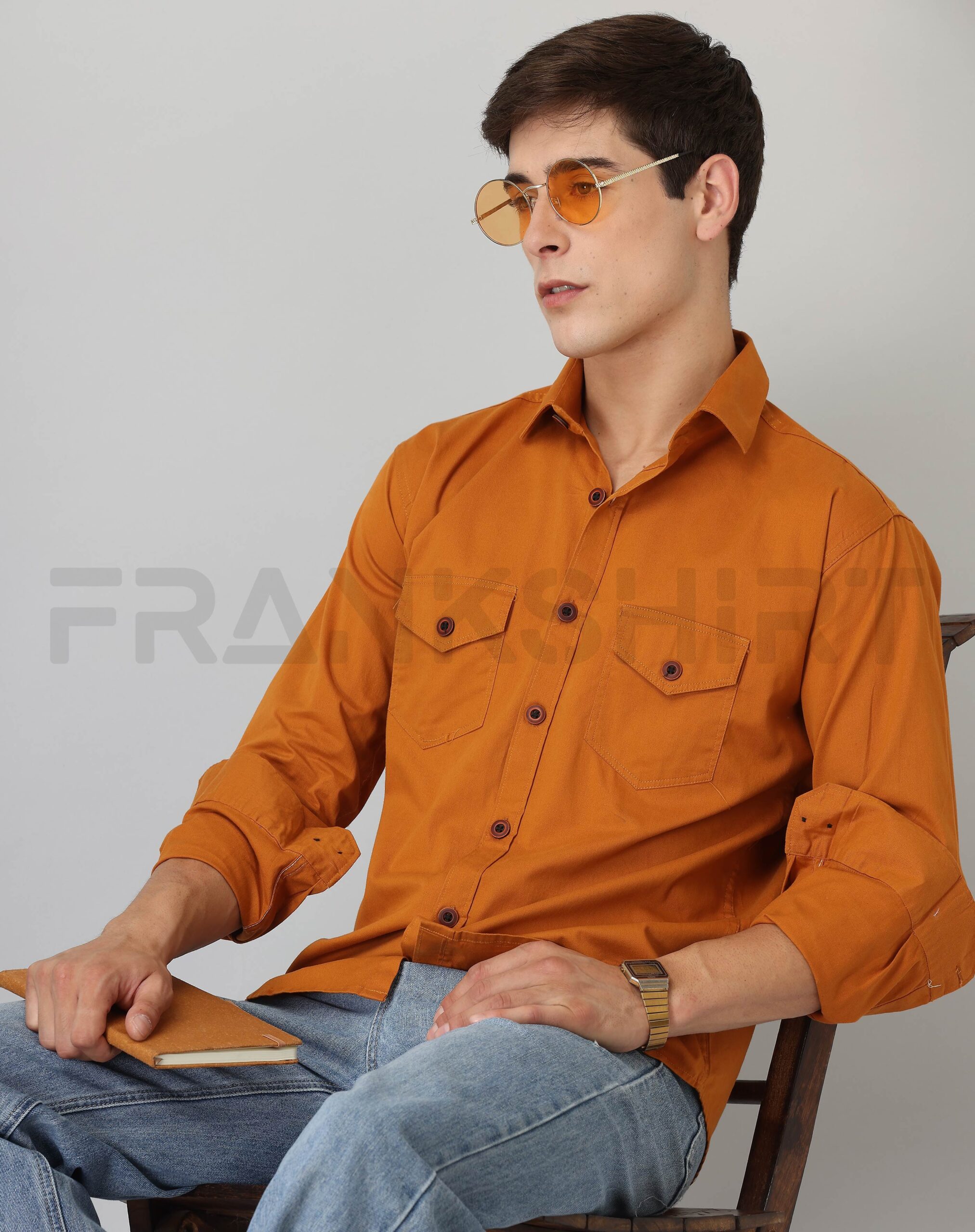 BlackTree Frankshirt Double Pocket Mustard Solid Tailored Fit Cotton Casual Shirt for Man - view 6