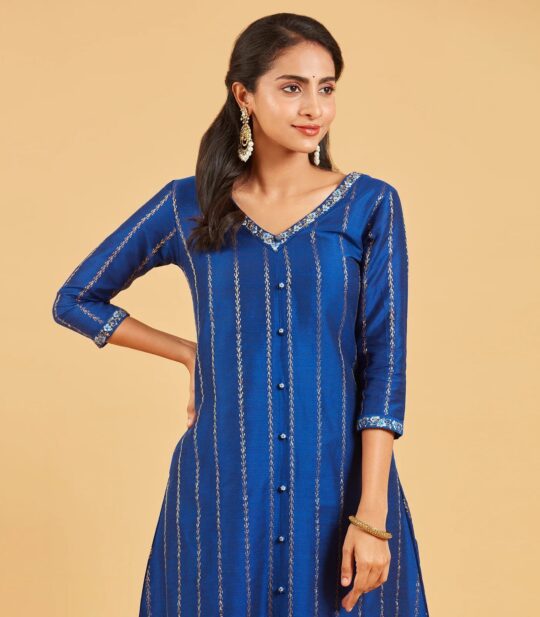 RmKV Midnight Blue & Gold Zari Work Kurta - view 2