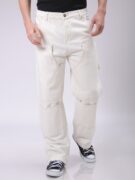 The Indian Garage Co Men's White Relaxed Fit Solid Carpenter Jeans