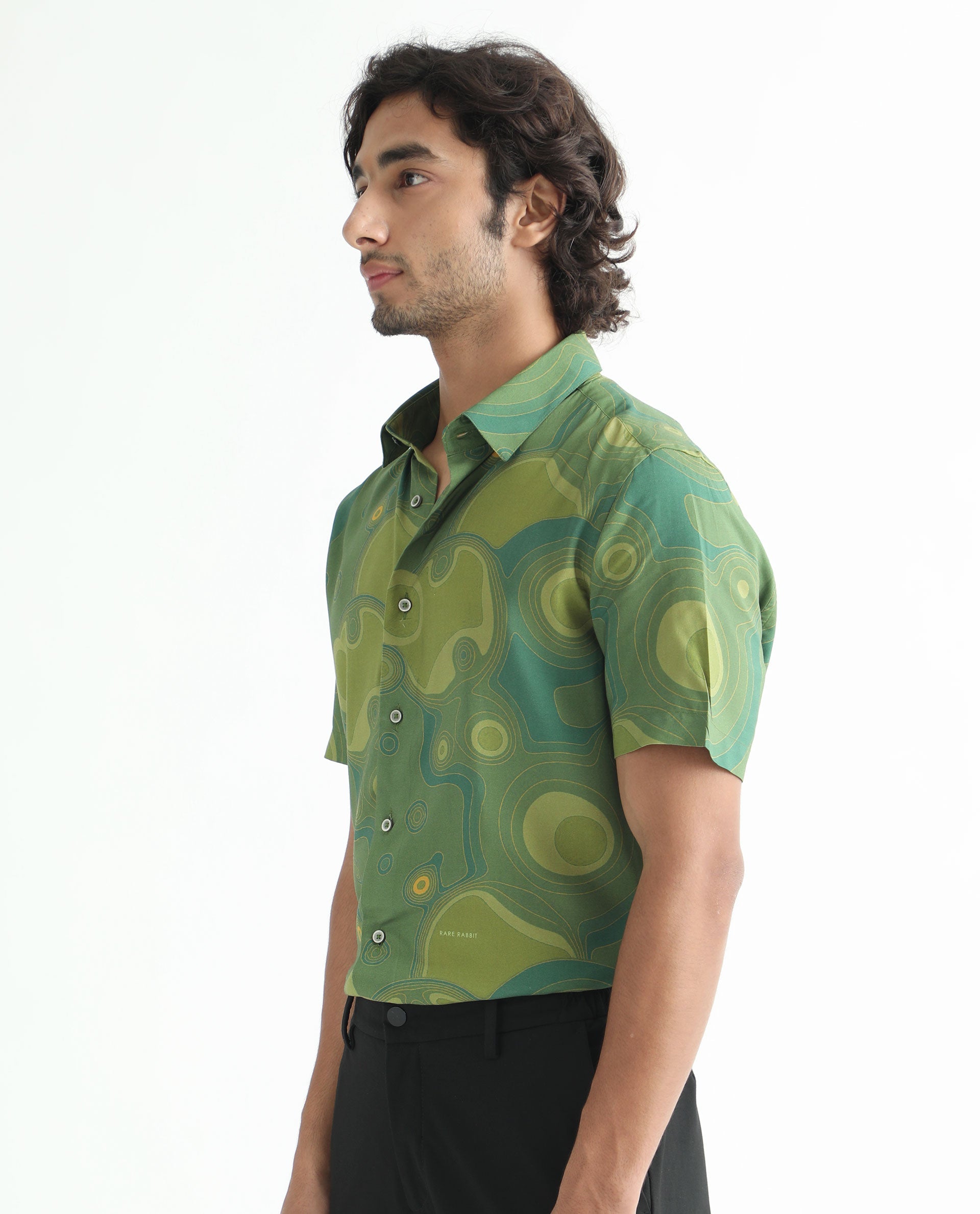 Rare Rabbit Men's Resolute Light Green Shirt Viscose Fabric Short Sleeves Slim Fit - view 4