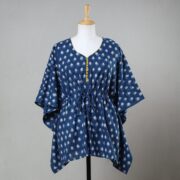 ITOKRI CASUALS Blue - Bagru Block Printed Cotton Kaftan with Tie-Up Waist (Short)