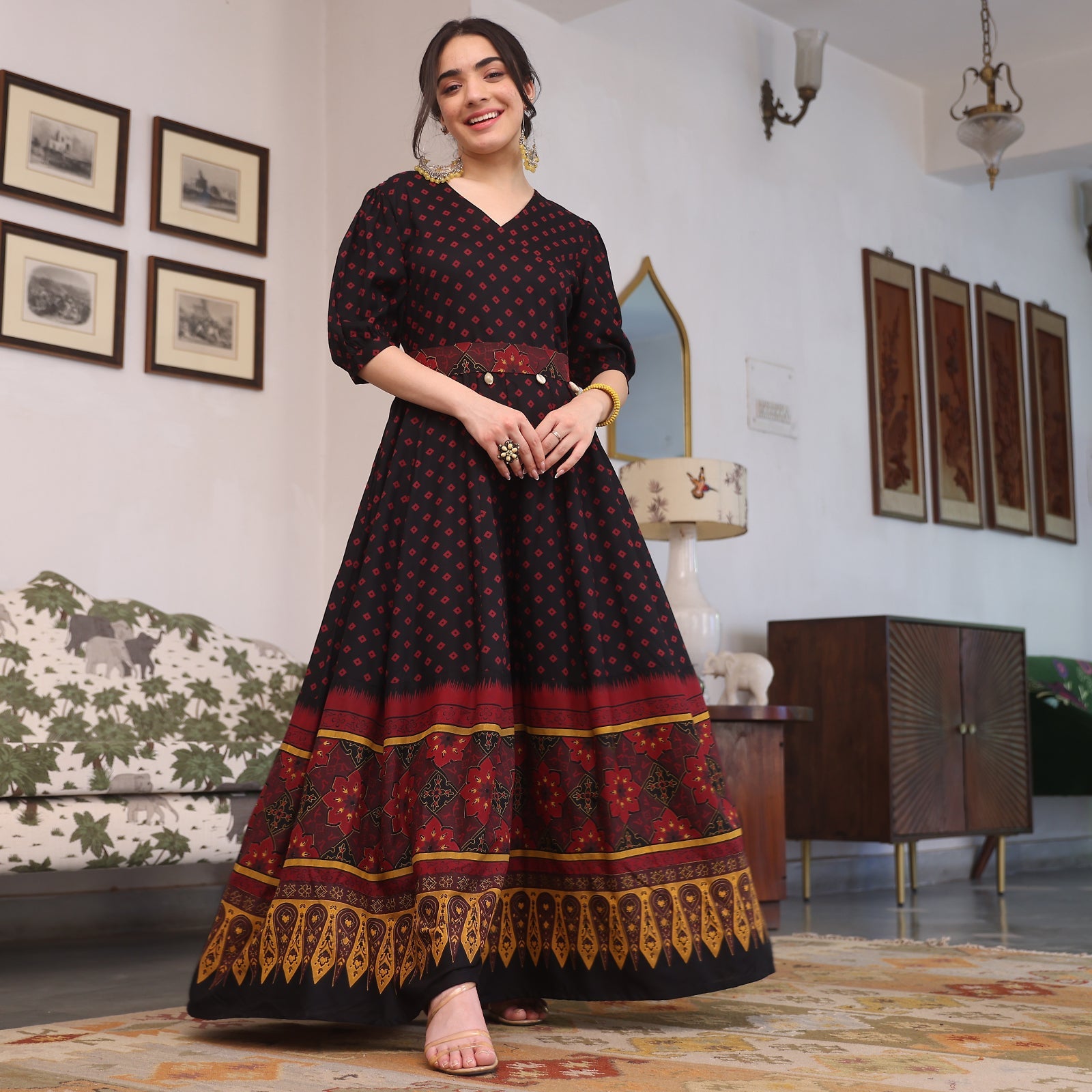 BlackTree Black & Maroon Fit and Flare Jumpsuit - view 4