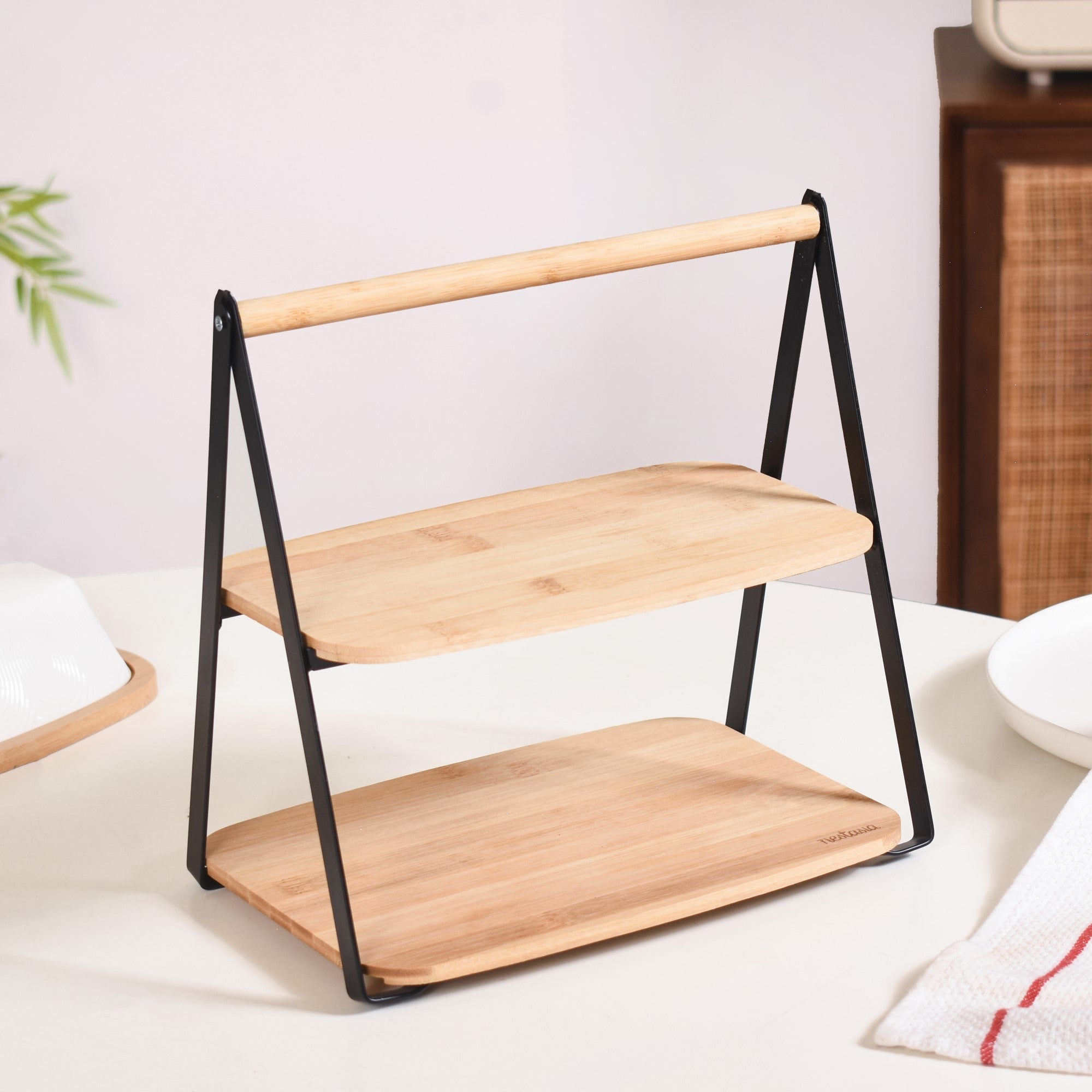 Nestasia Foldable 2 Tier Wooden Storage Rack - view 2