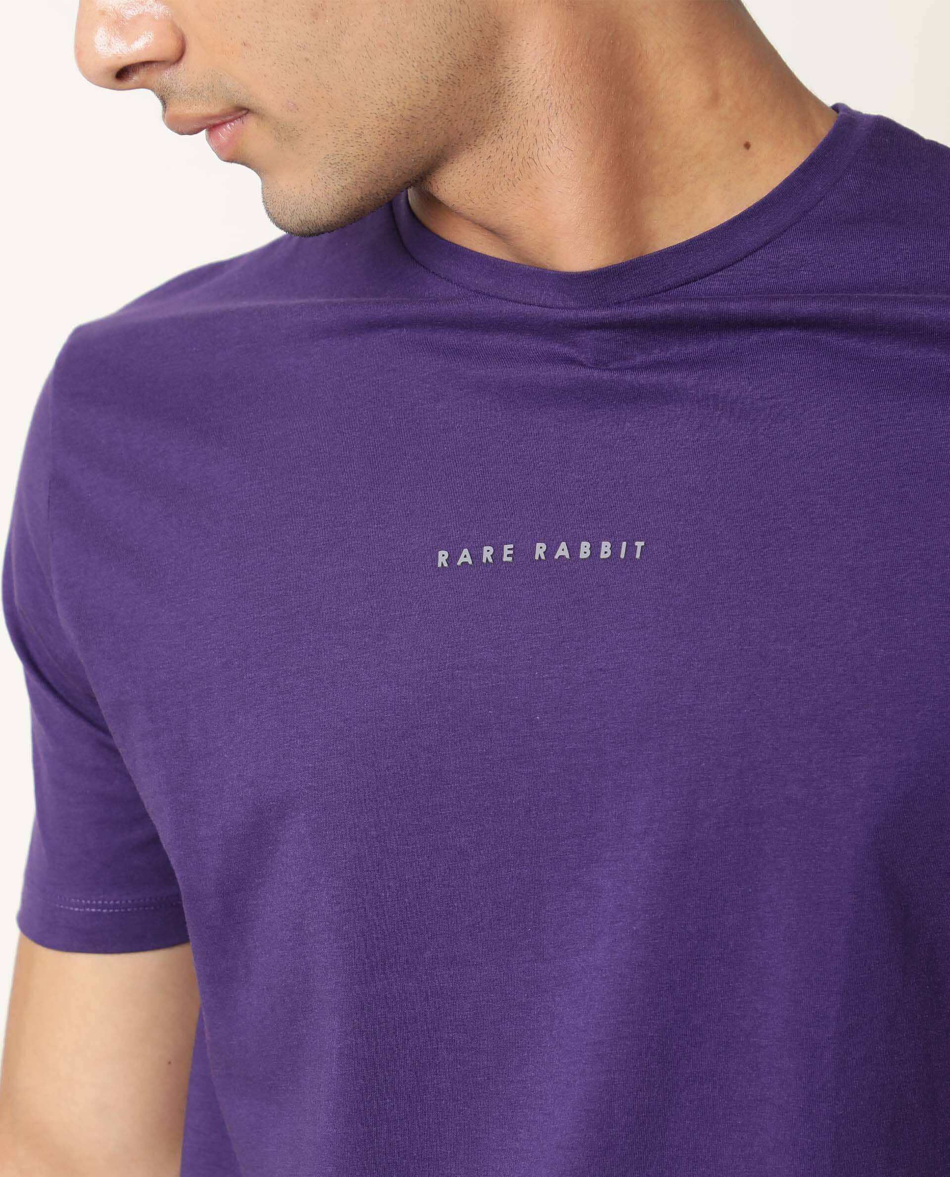 Rare Rabbit Men's Rabbit-4 Purple Crew Neck HD Print Branding Half Sleeves Regular Fit T-Shirt - view 5