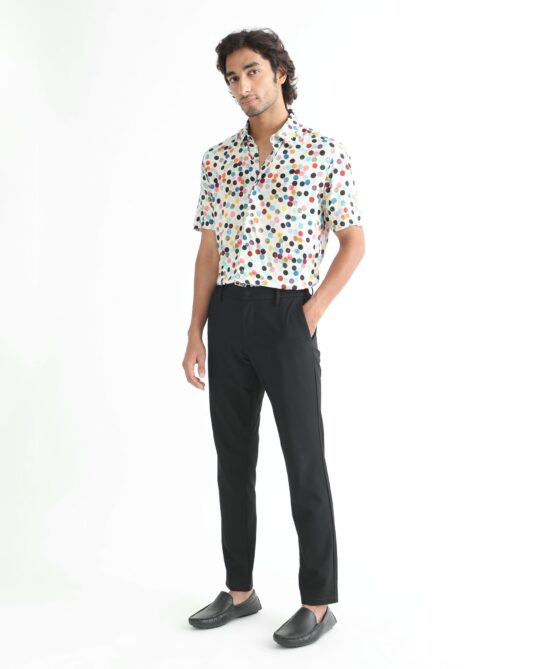 Rare Rabbit Men's Sara White Cotton Fabric Polka Print Half Sleeves Shirt - view 2