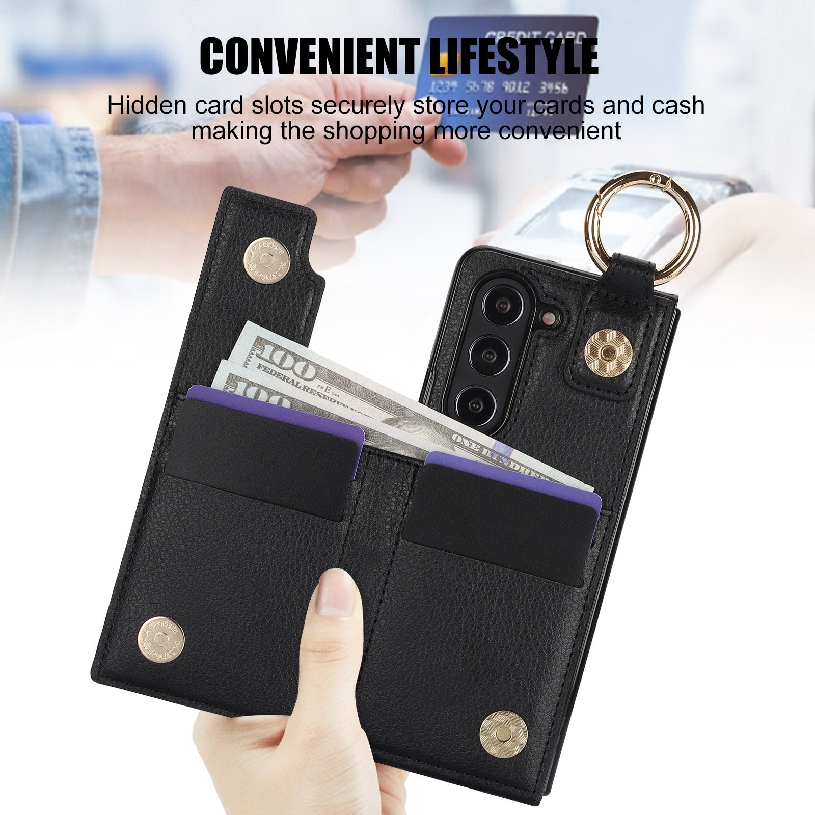 Million Cases Galaxy Z Fold6 Elegant Ring Buckle Leather Wallet Case - view 9