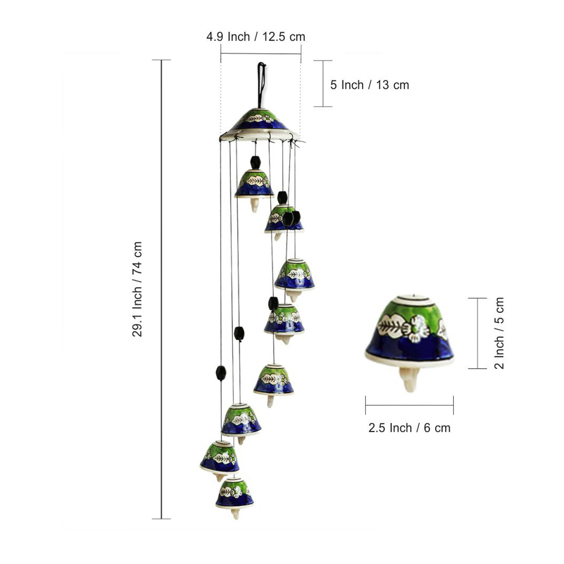 EXCLUSIVELANE 'Blossoming Symphonies' Handpainted Decorative Hanging Bells Wind Chime In Ceramic (24 Inch) - view 5