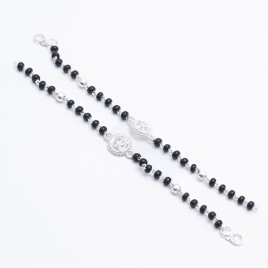 Prinjal Jewellers Black beads Om silver nazariya for kids - view 2