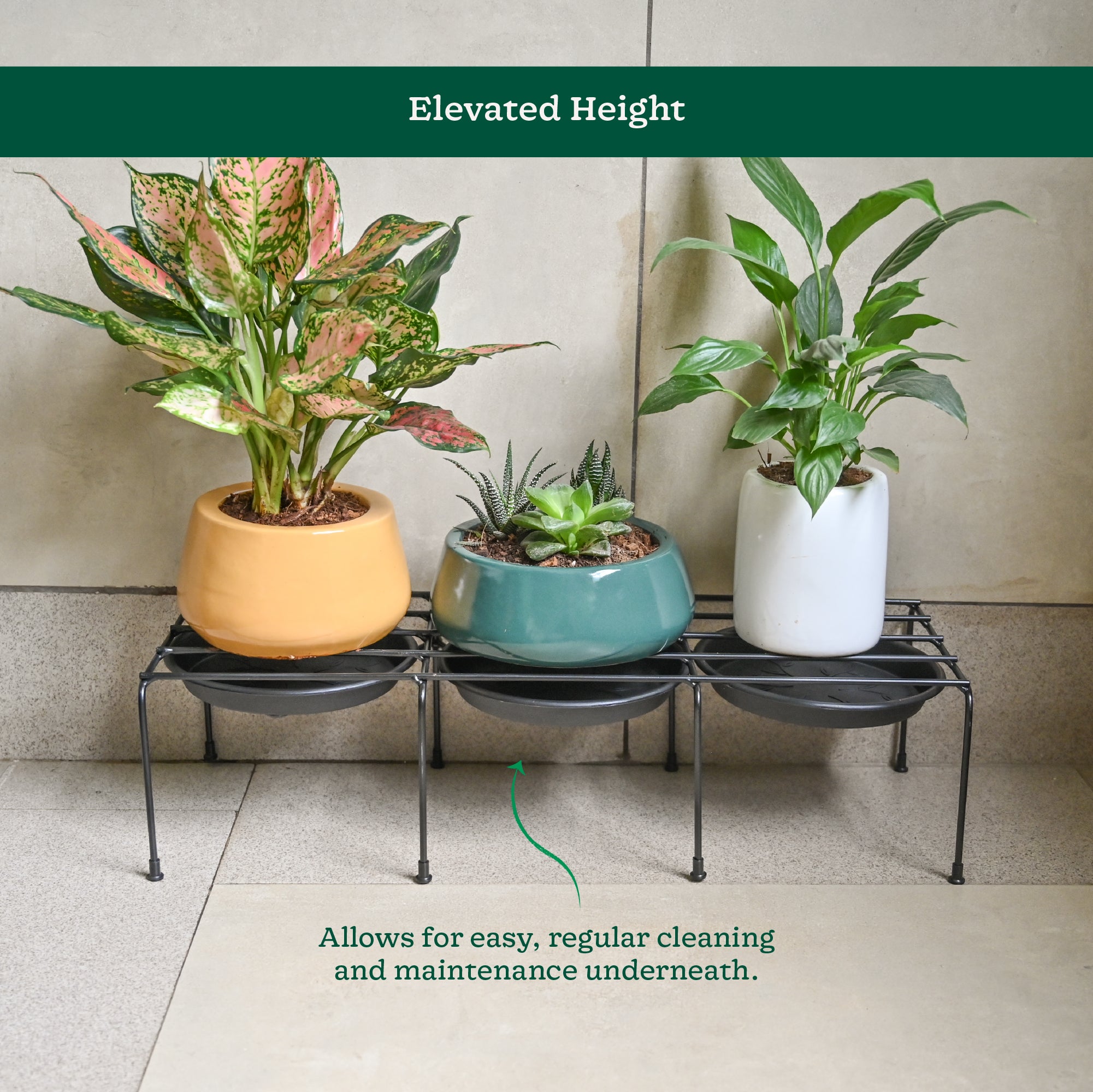 Ugaoo Metal Plant Stands with Drip-tray Holder - set of 4 - view 5