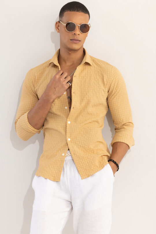 SNITCH AiryCheck Mustard Seer Sucker Shirt