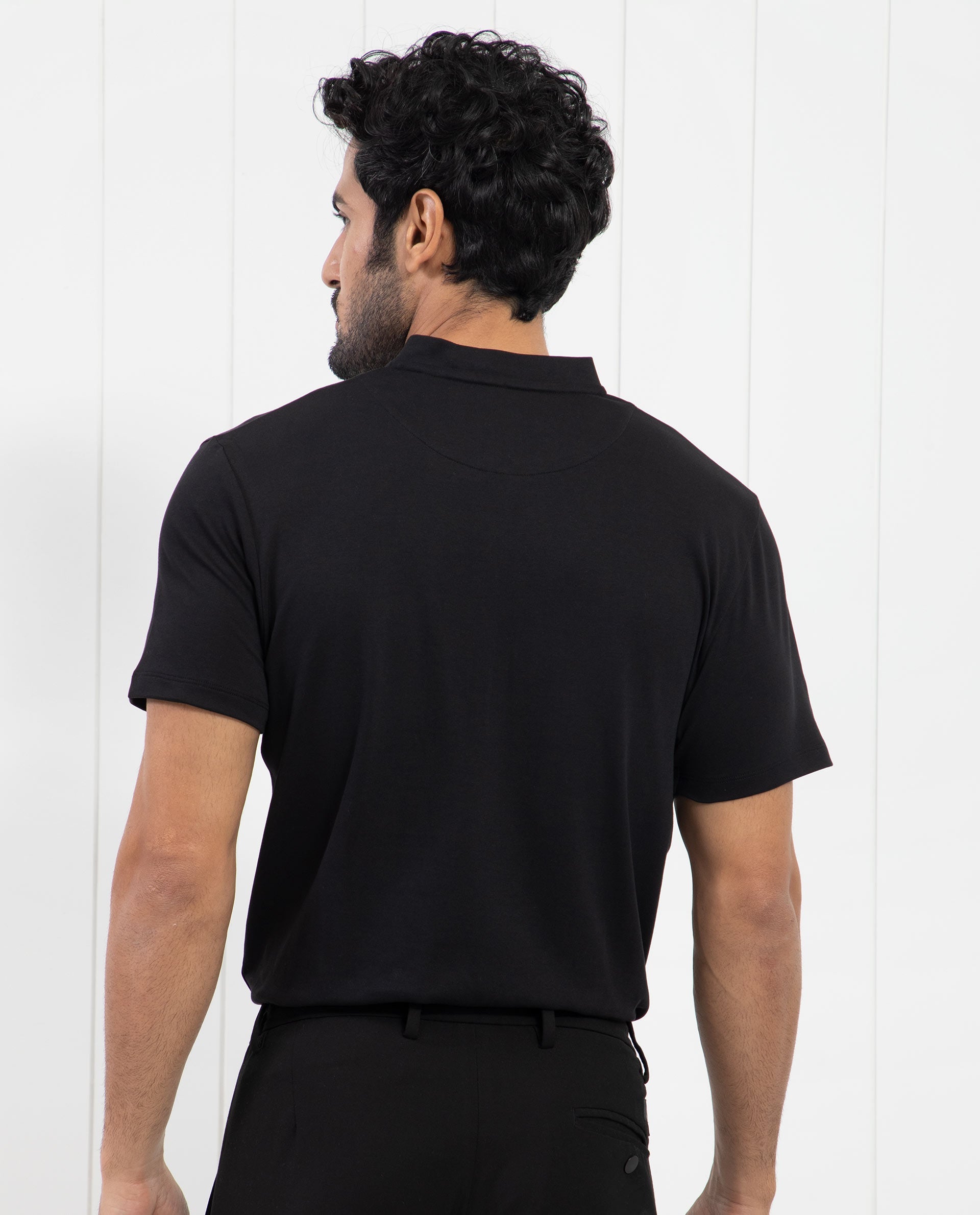Rare Rabbit Men's Temper Black Cotton Fabric Baseball Stand Collared Neck Zipper Closure Half Sleeves Polo T-Shirt - view 9