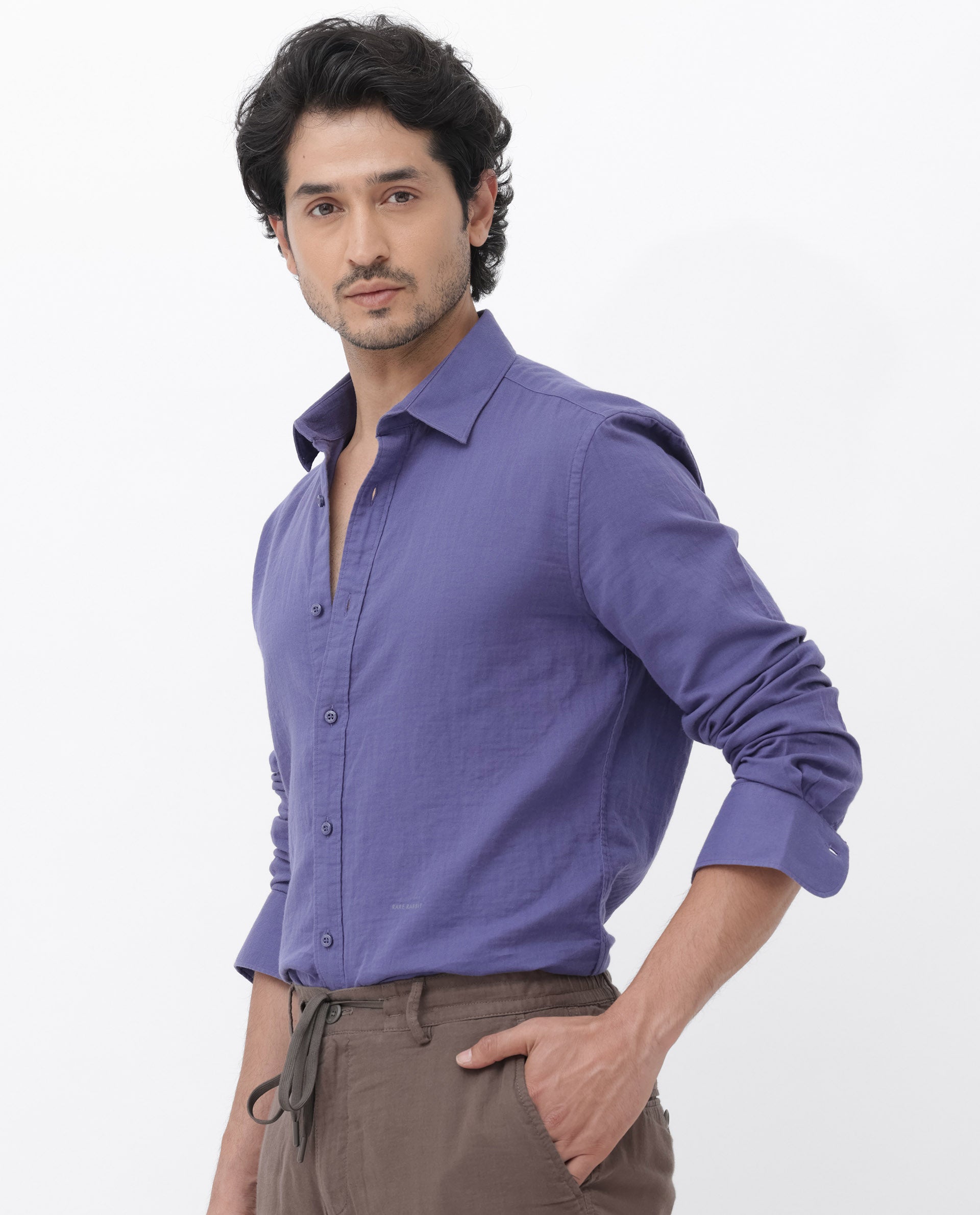 Rare Rabbit Mens Layerr Dusky Purple Cotton Fabric Full Sleeves Solid Shirt - view 6