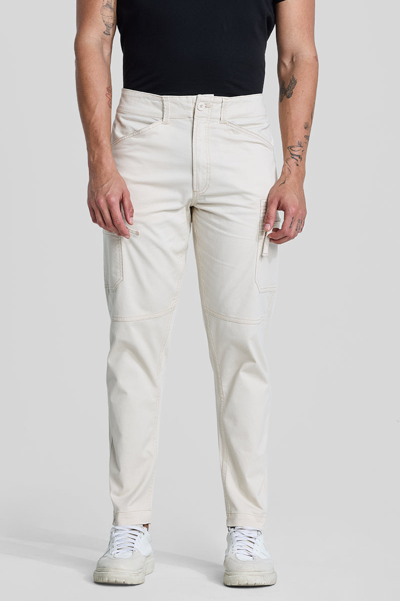 SNITCH Off White Slim Fit Cargo Pants - view 6
