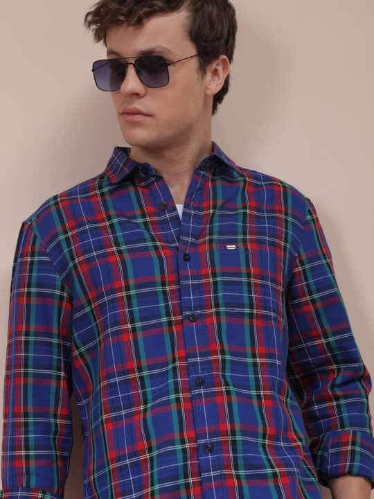 The Indian Garage Co Men's Purple Slim Fit Checked Shirt