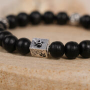 Prinjal Jewellers Ebony Karungali with Om Namah Shivay Silver Beads Bracelet