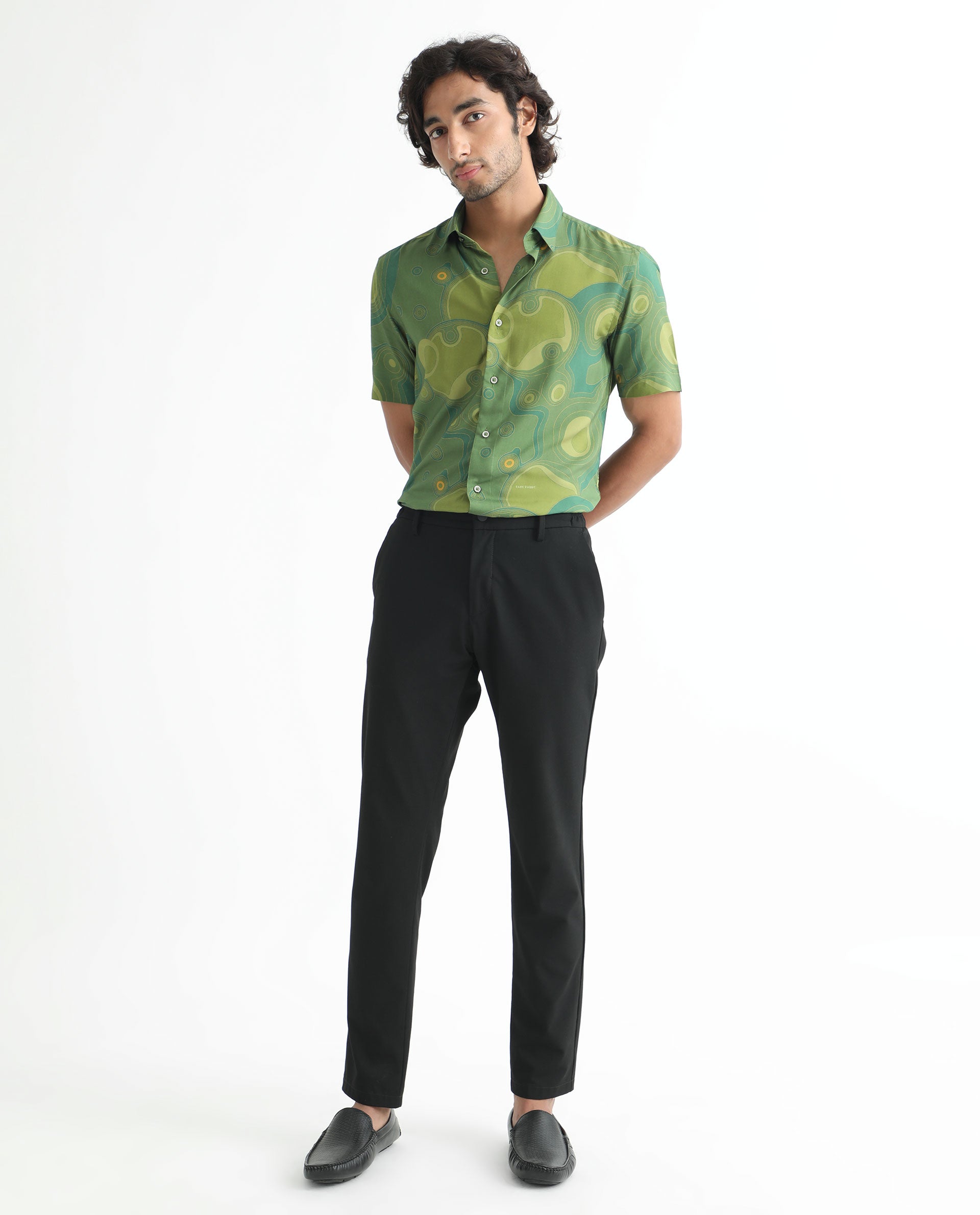 Rare Rabbit Men's Resolute Light Green Shirt Viscose Fabric Short Sleeves Slim Fit - view 7