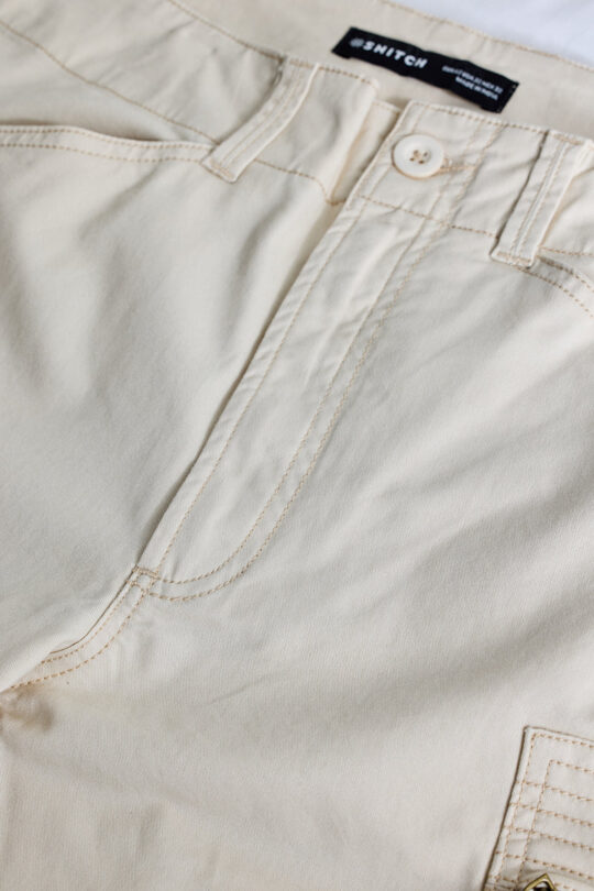 SNITCH Off White Slim Fit Cargo Pants - view 2
