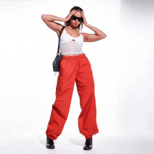 I Z F Rust Orange Parachute Pants