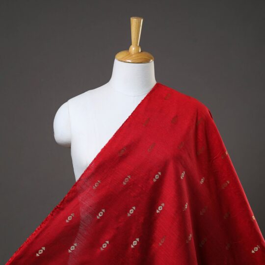 ITOKRI CRAFTS INITIATIVE Red - Zari Buti Spun Dupion Viscose Silk Plain Fabric 10
