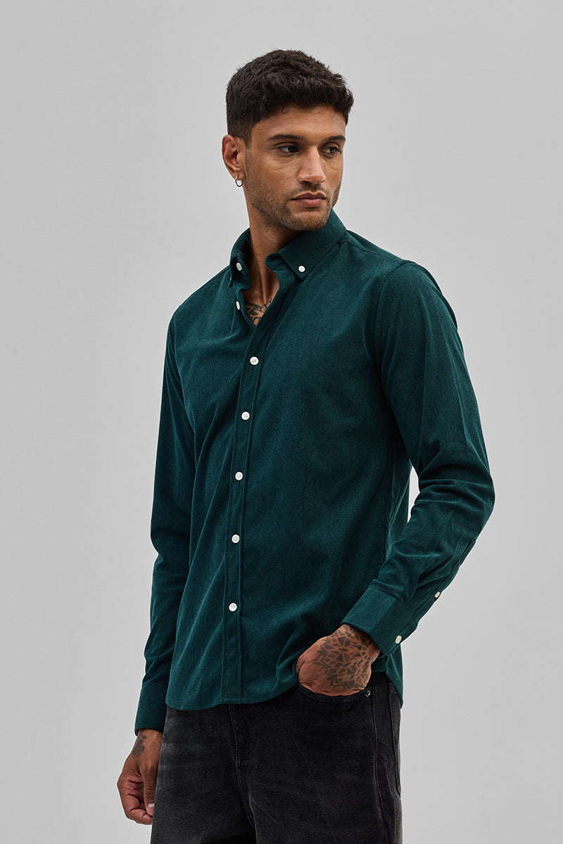SNITCH Dark Green Slim Fit Corduroy Shirt - view 6