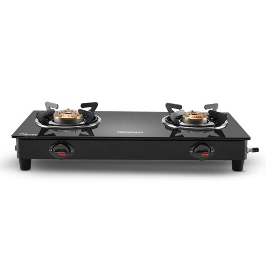 Maharaja Whiteline Belenus Neo 2 Burner Glass Top Gas Stove | Black