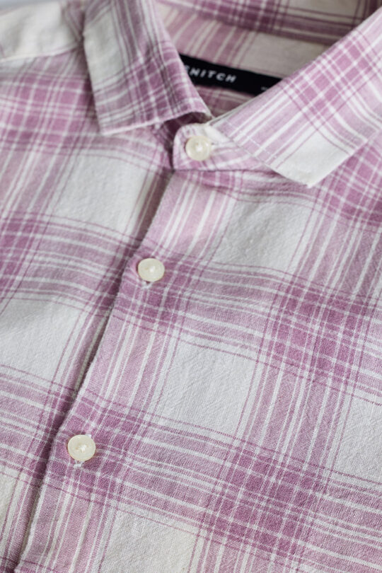 SNITCH Lilac Checks Linen Blend Shirt - view 2