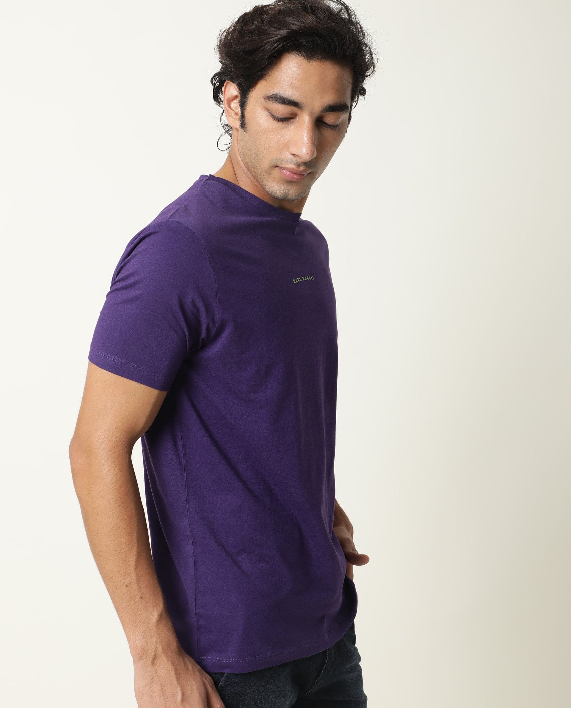 Rare Rabbit Men's Rabbit-4 Purple Crew Neck HD Print Branding Half Sleeves Regular Fit T-Shirt - view 6