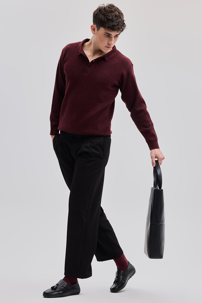 SNITCH Maroon Knitted Polo Sweater - view 3
