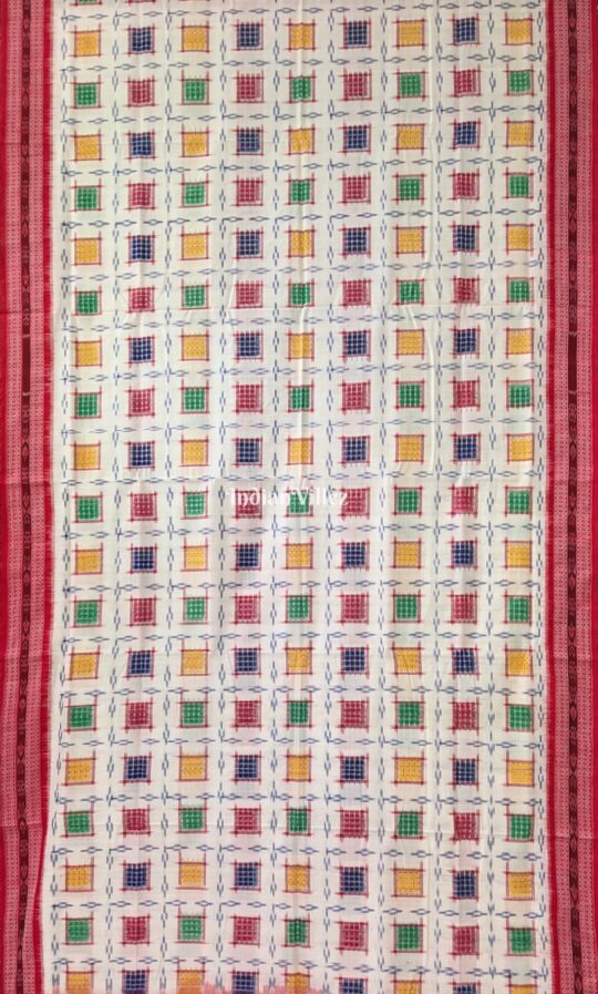 IndianVillèz White Ashwini Theme Sambalpuri Cotton Saree - view 2