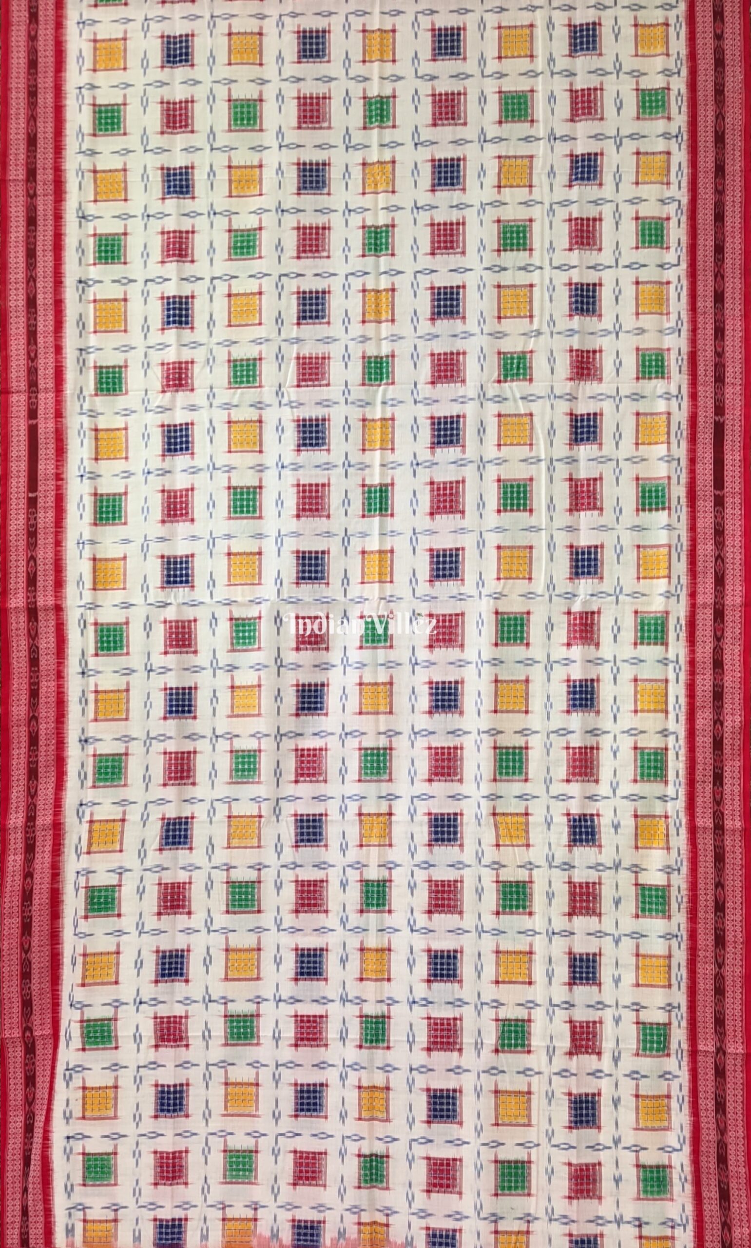 IndianVillèz White Ashwini Theme Sambalpuri Cotton Saree - view 2