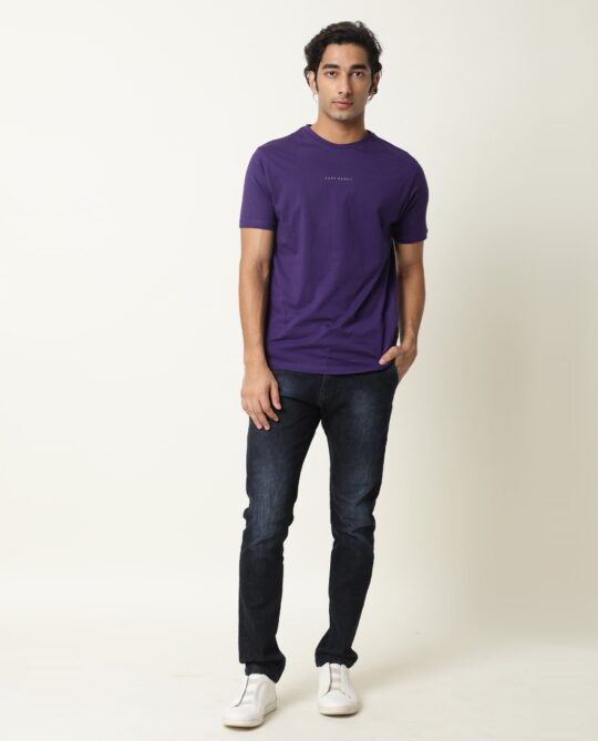 Rare Rabbit Men's Rabbit-4 Purple Crew Neck HD Print Branding Half Sleeves Regular Fit T-Shirt - view 2