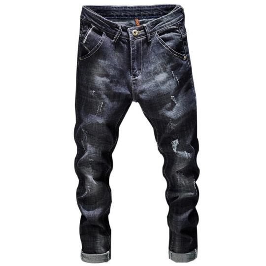 Black Tree Ripped Men's Dark Blue Stretch Slim Fit Jeans ..