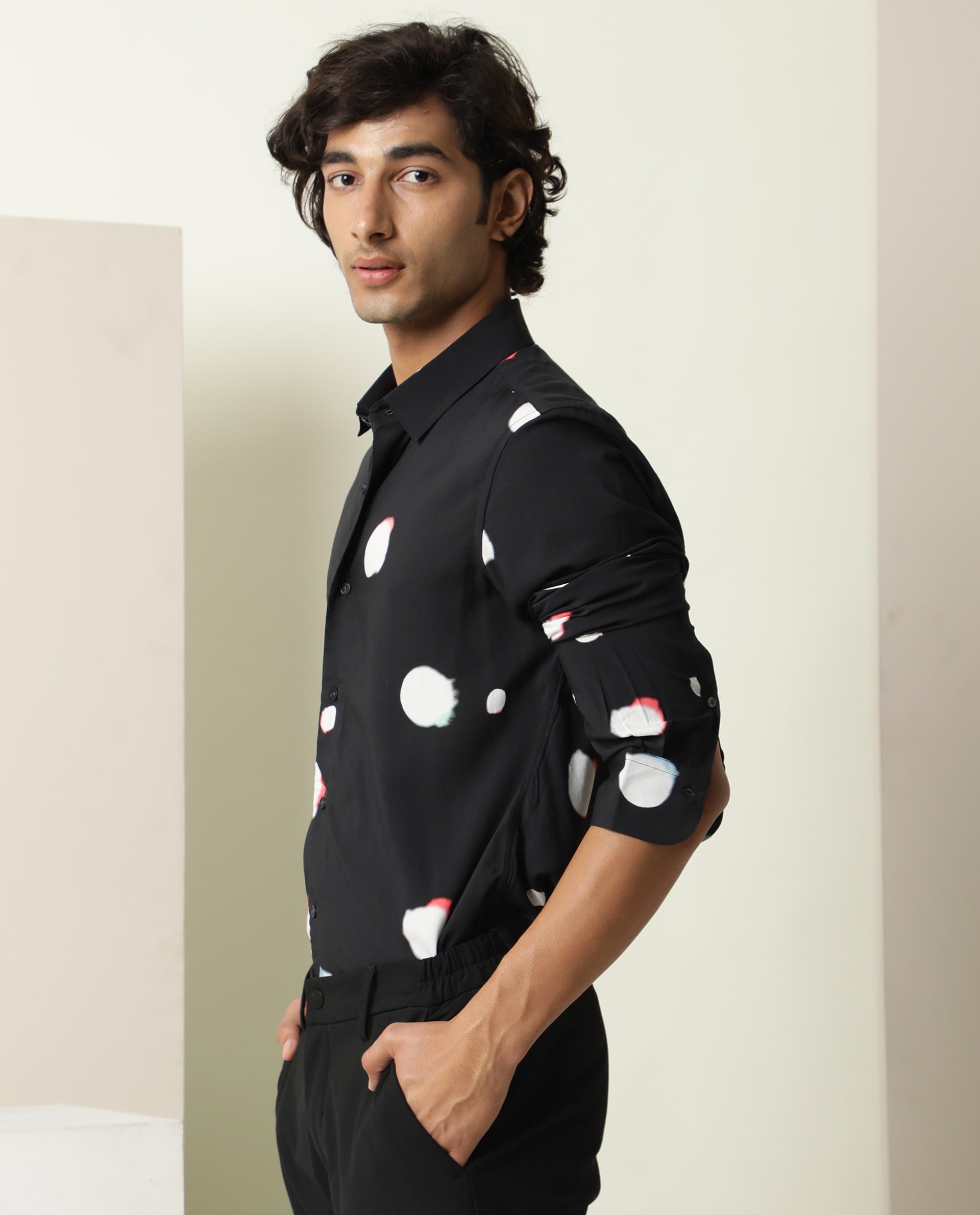 Rare Rabbit Men's Jive Black Viscose Fabric Polka Print Full Sleeves Shirt - view 7