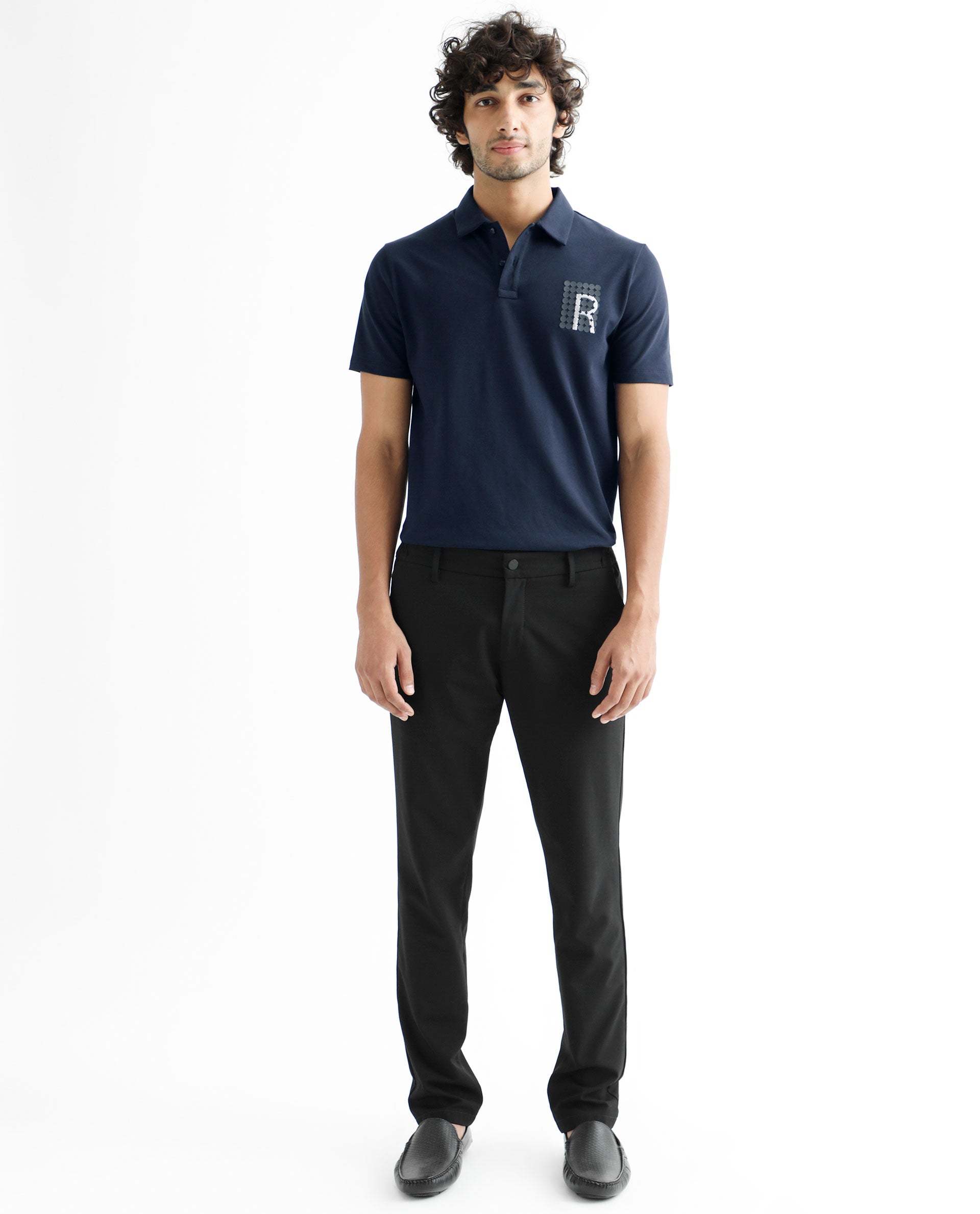 Rare Rabbit Men's Poka Navy Cotton Lycra Fabric Collared Neck Half Sleeves Polo T-Shirt - view 4