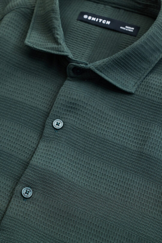 SNITCH Green Textured Slim Fit Shirt - view 2