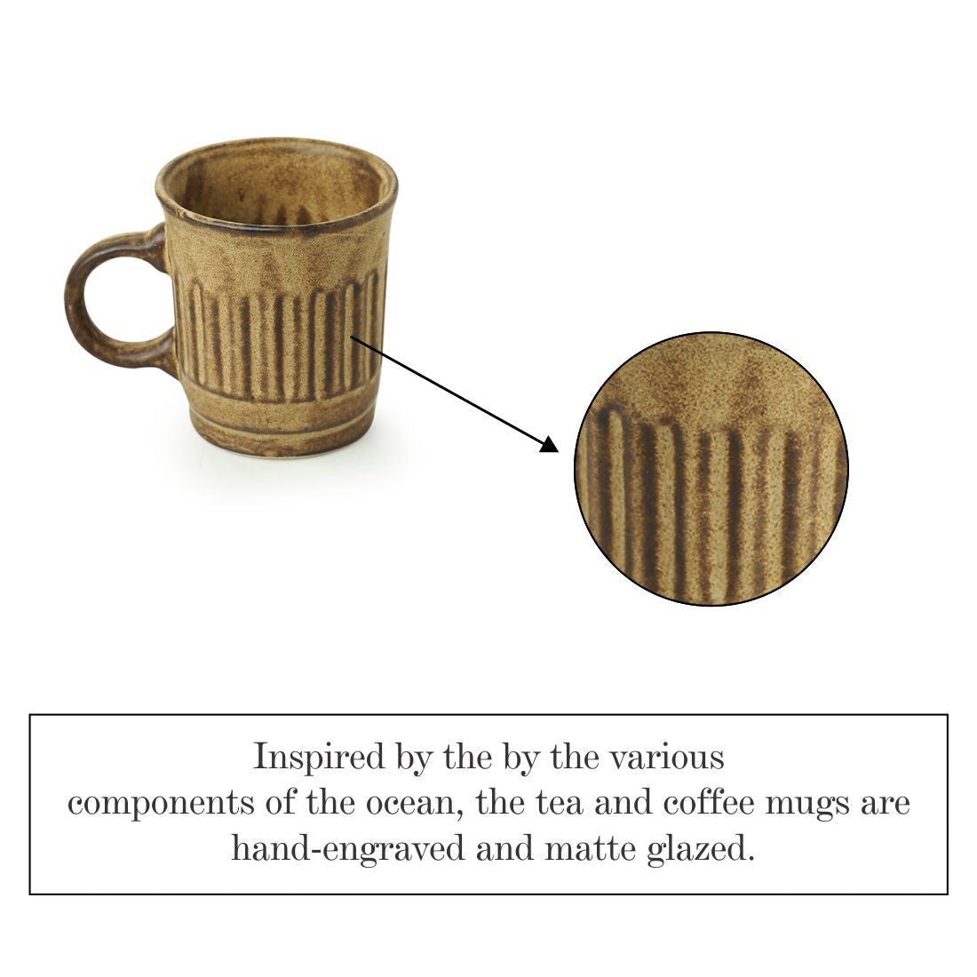 EXCLUSIVELANE 'Sea Shore Sips' Handcrafted Ceramic Tea & Coffee Mugs (Set of 2, 340 ML, Microwave Safe) - view 3