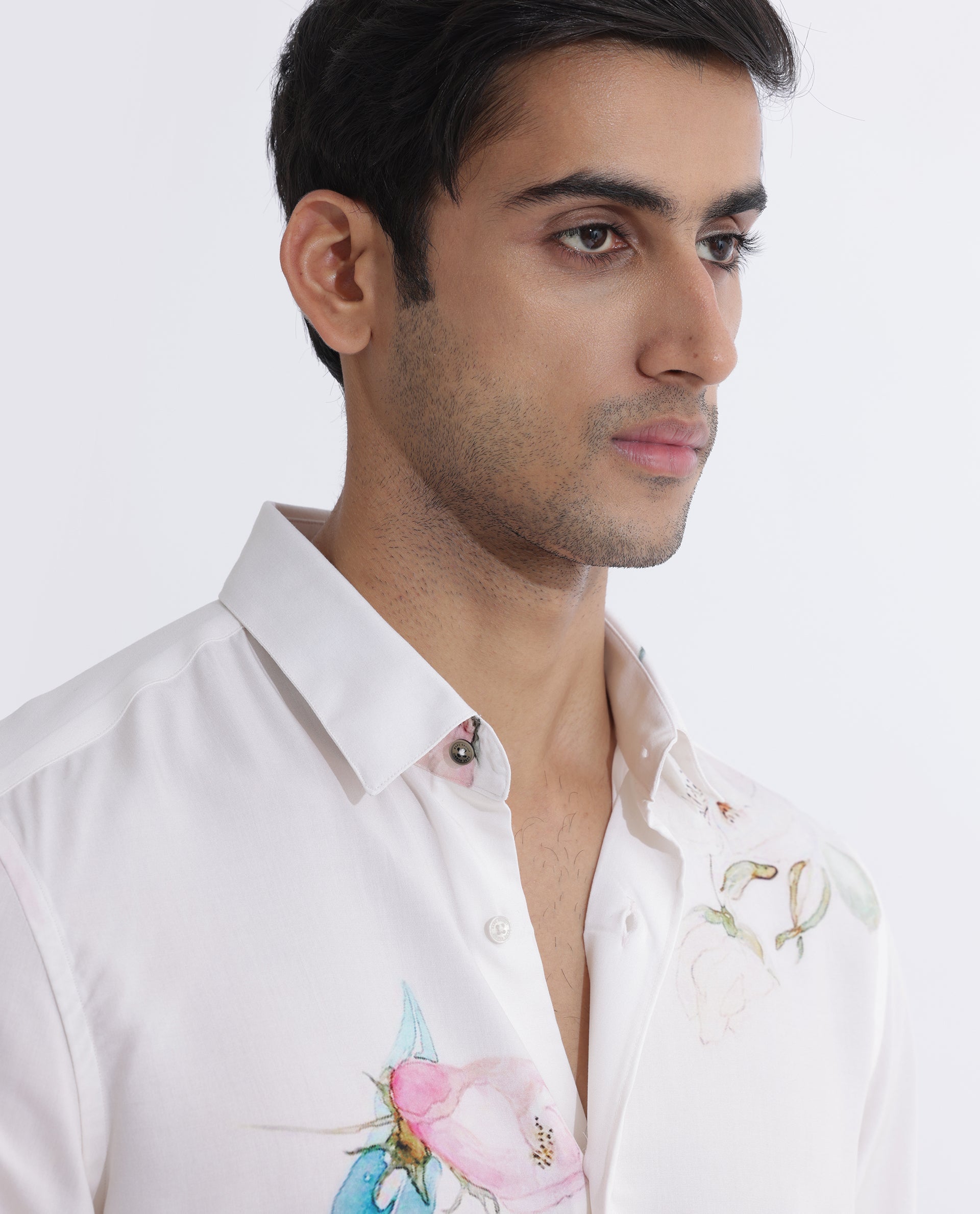 Rare Rabbit Men's Laura Light Pink Viscose Fabric Floral Print Full Sleeves Shirt - view 7