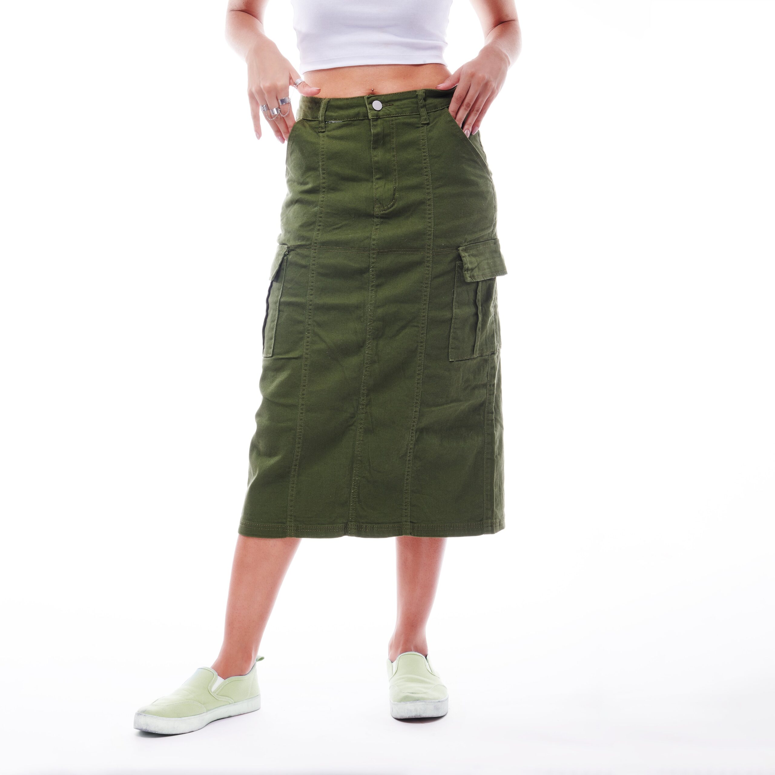 Normore Denim Cargo Skirt – Green - view 2