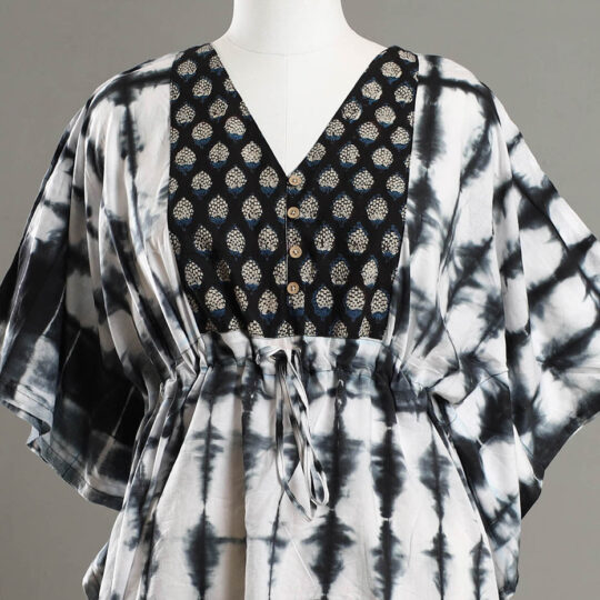 ITOKRI CASUALS Black - Shibori Tie-Dye Cotton Kaftan with Tie-Up Waist (Medium) - view 2