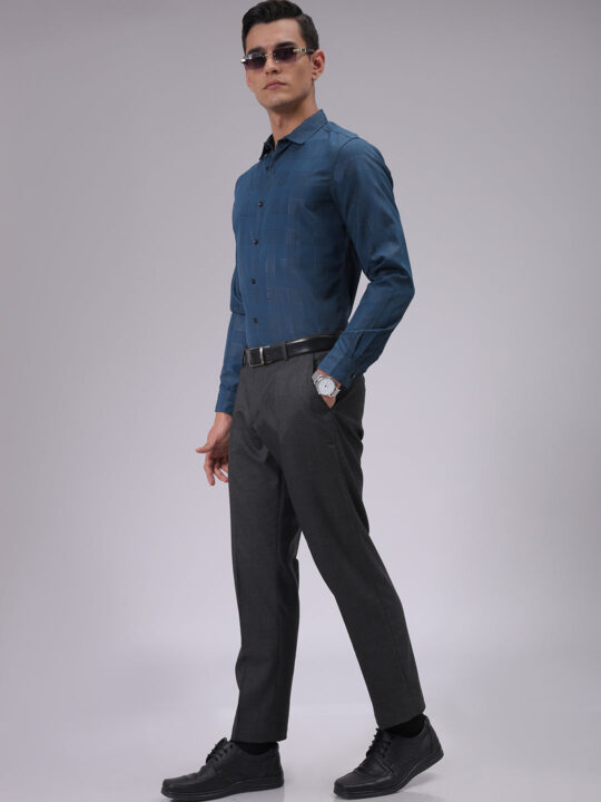 The Indian Garage Co Men's Teal Slim Fit Solid Shirt - view 2