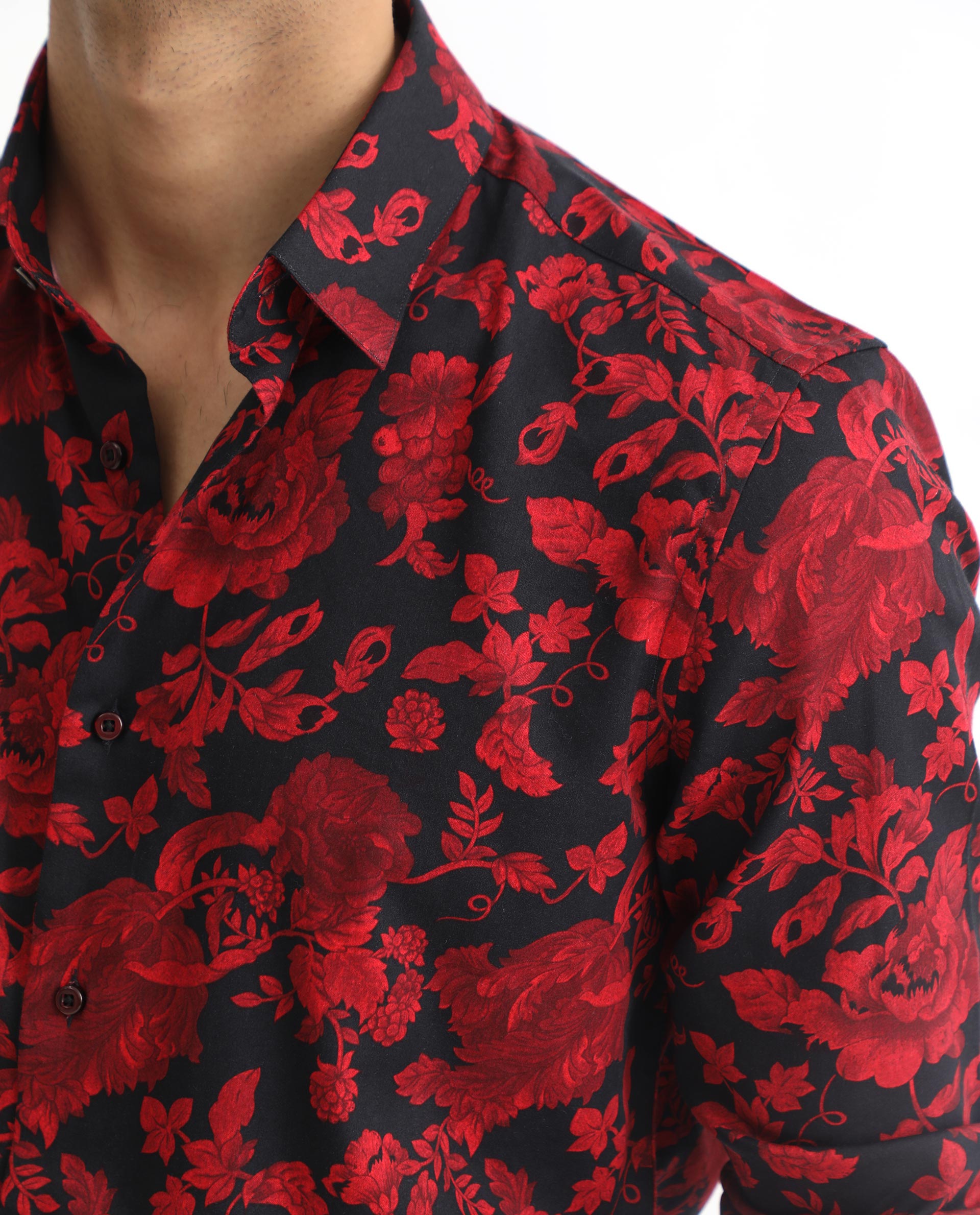 Rare Rabbit Men's Reet Red Cotton Modal Fabric Floral Print Full Sleeves Shirt - view 3