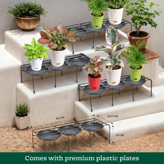 Ugaoo Metal Plant Stands with Drip-tray Holder - set of 4