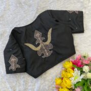 ClothsVilla Black Handcrafted Muskan Silk Blouse with Designer Collar and Handwork