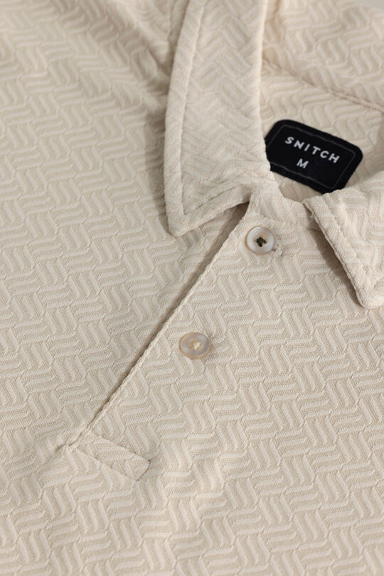SNITCH Triline Knit Cream Polo T-Shirt - view 2