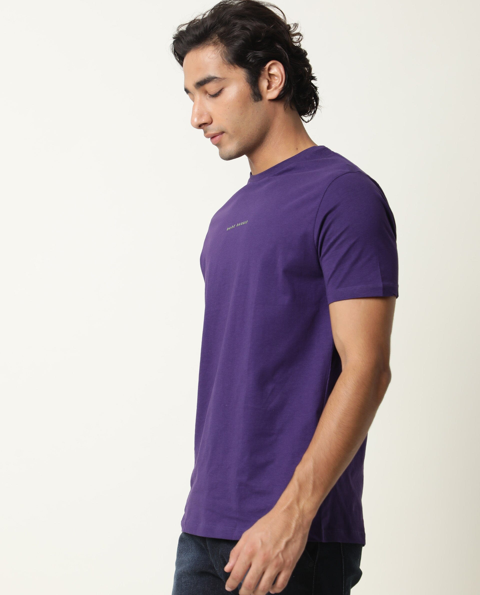 Rare Rabbit Men's Rabbit-4 Purple Crew Neck HD Print Branding Half Sleeves Regular Fit T-Shirt - view 4