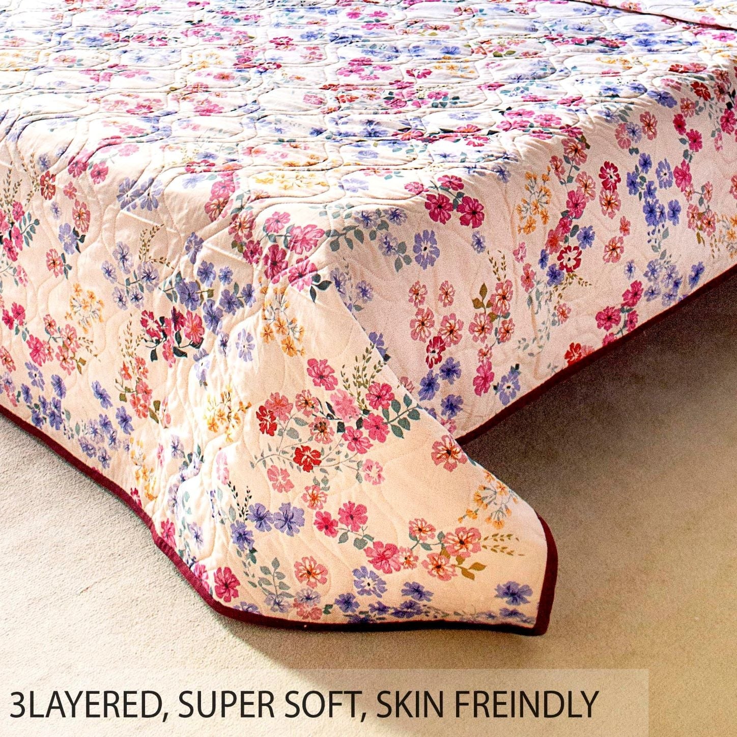 Urban Space -Home Furnishing Store 100% Malmal Cotton Blanket, Dohar, Quilt for AC and Light Winters - Pink Floral 3 - view 5