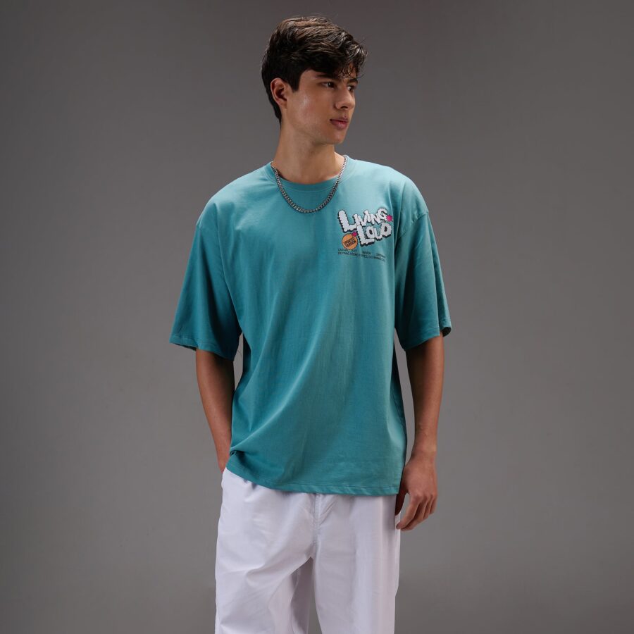 IZF " Living Loud " Blue Oversize T-shirt for Mens