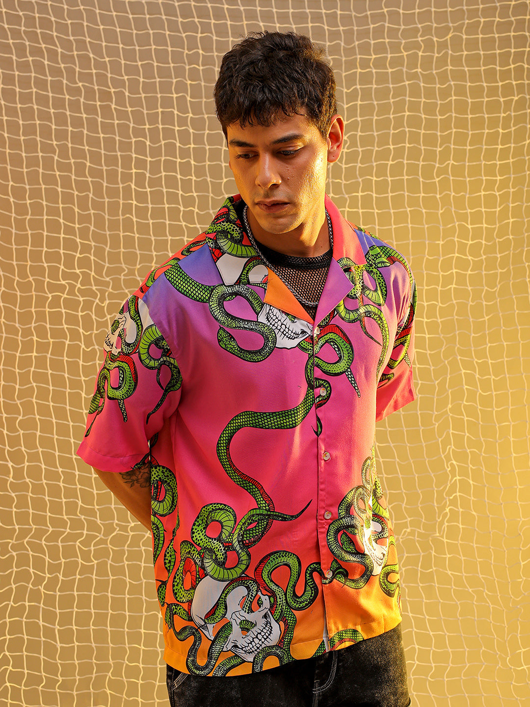 The Indian Garage Co Men's Multicolor Oversized Fit Graphic Shirt - view 5