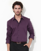 Rare Rabbit Men's Benedict Dark Purple Cotton Poly Elastane Blend Fabric Full Sleeve Solid Formal Shirt